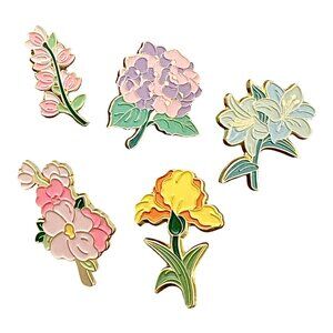 🧷💐🌺🌸🌷Flower Enamel Pins - BUNDLE OF 4 - Stunning Floral Enamel Pins On Gold Back